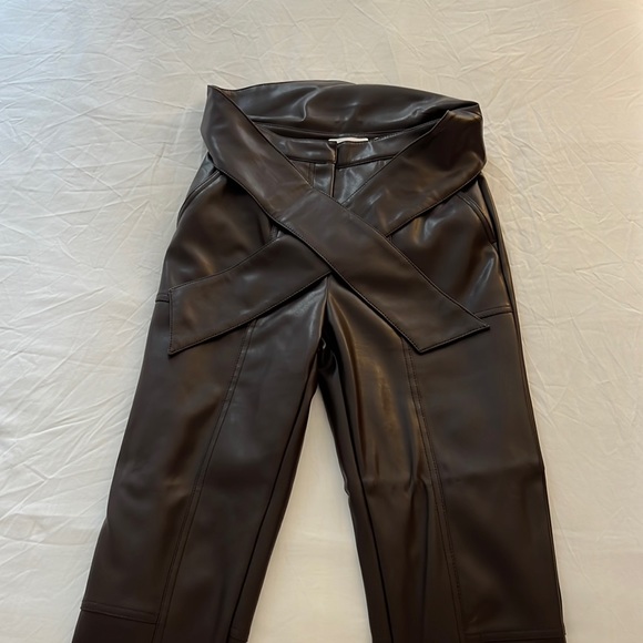 Jonathan Simkhai - Tessa Vegan Leather Tie Waist Pant In Brown - Picture 4 of 10